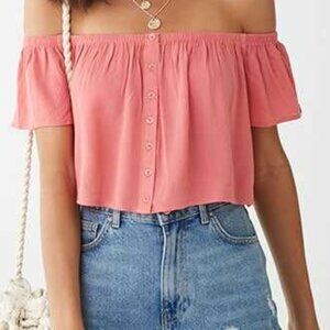 FOREVER 21 Gauze Off Shoulder Crop Top